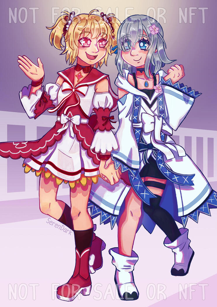 Personal fanart of Rika and Ren from Magia Record (2021)