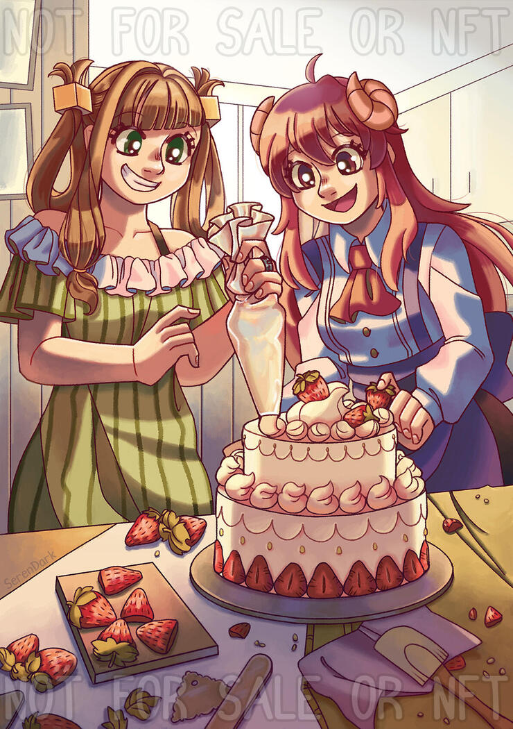 Commission of Kokoro from Magia Record and Shamiko from Machikado Mazoku (2023)