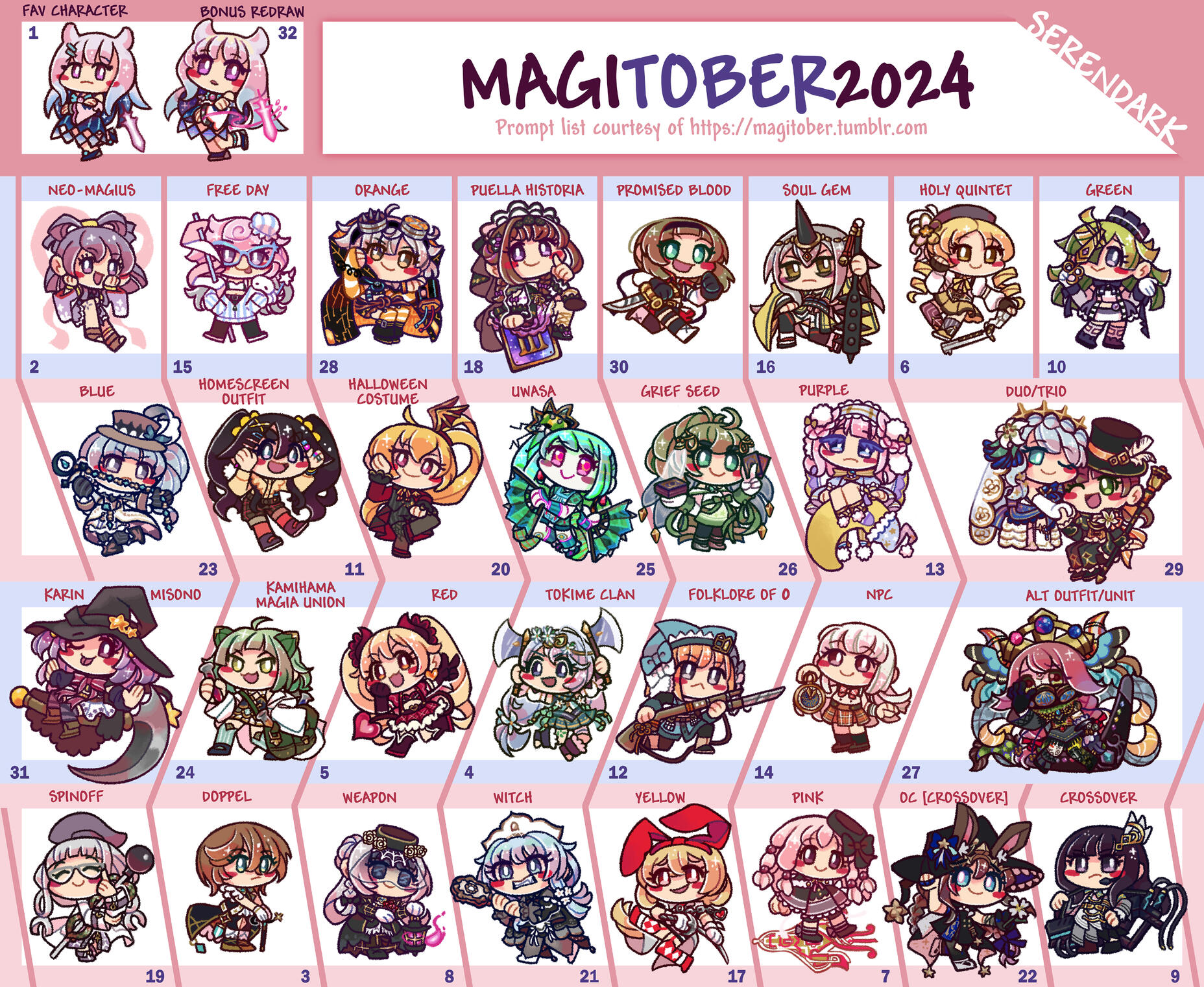 Every chibi I drew for Magitober 2024